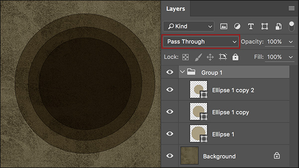 Each Layer’s blend mode is set to multiply. The Layer Group is set to Pass Through.
