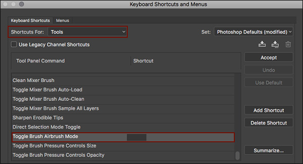 delete keyboard shortcut photoshop